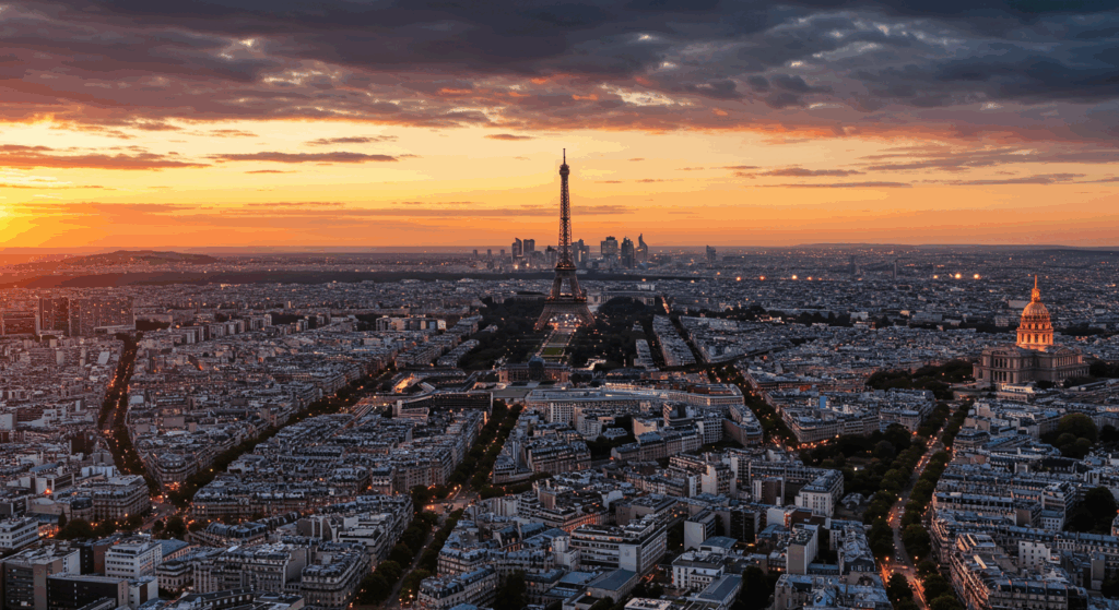 A breathtaking panoramic view of Paris at sunset
